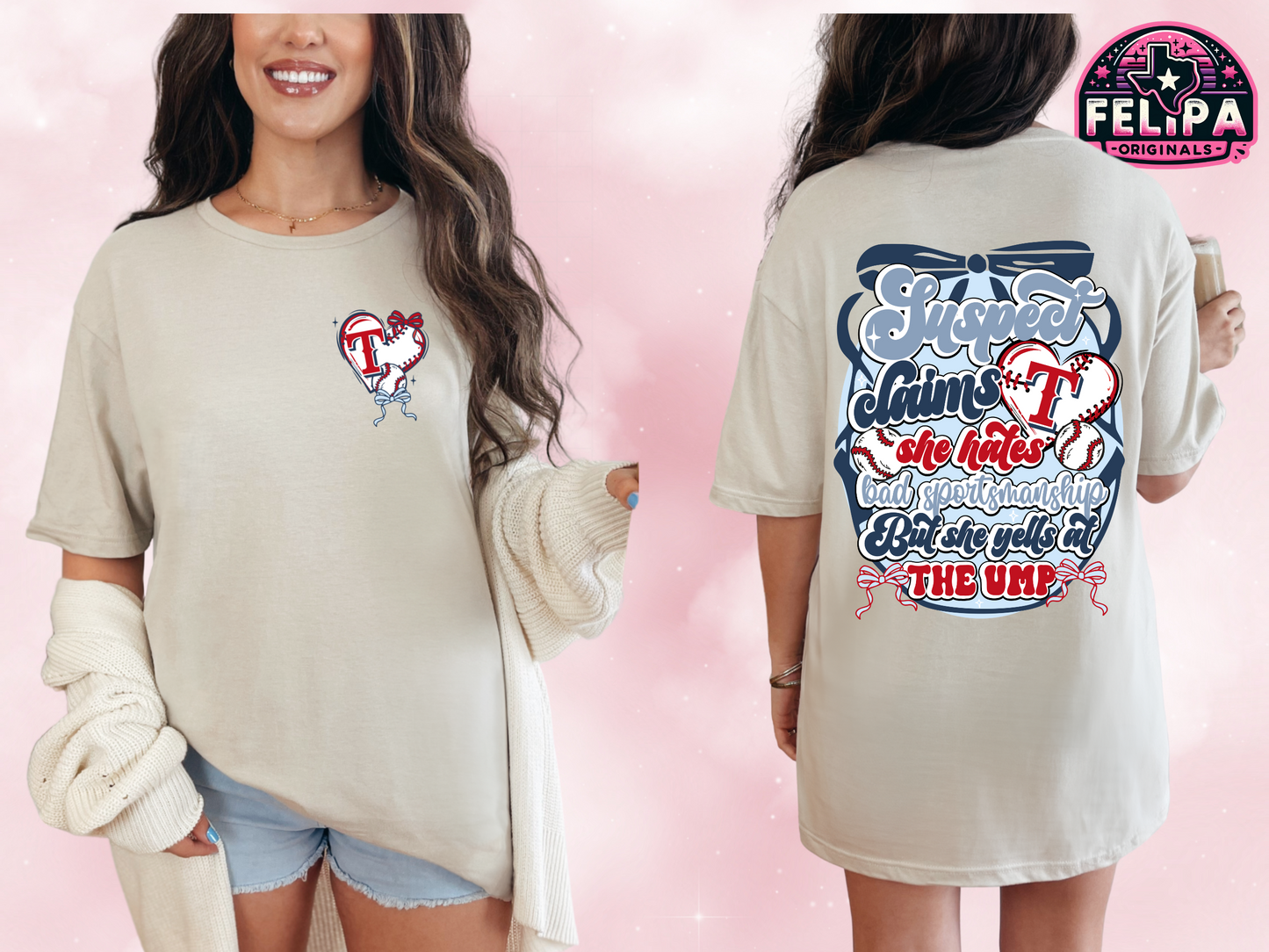 "Suspect Claims" Texas Baseball Coquette Tee β Sand Color