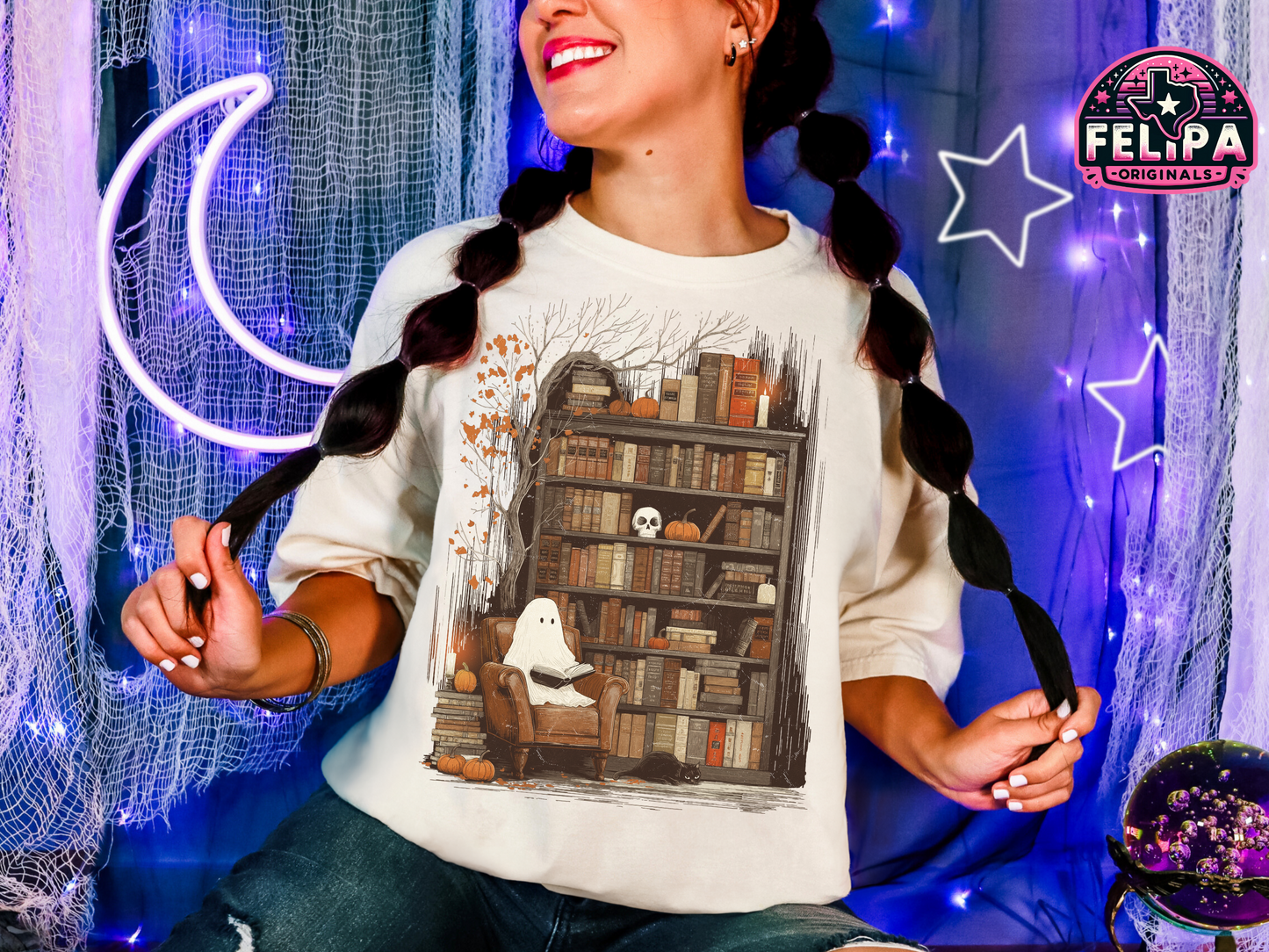 Cozy Ghost Reader Tee – Spooky Book Nook Vibes on Comfort Colors
