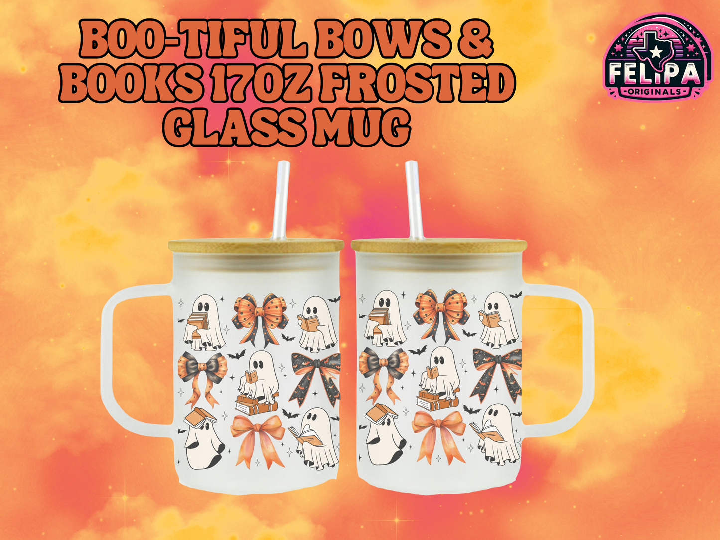 Boo-tiful Bows & Books 17oz Frosted Glass Mug