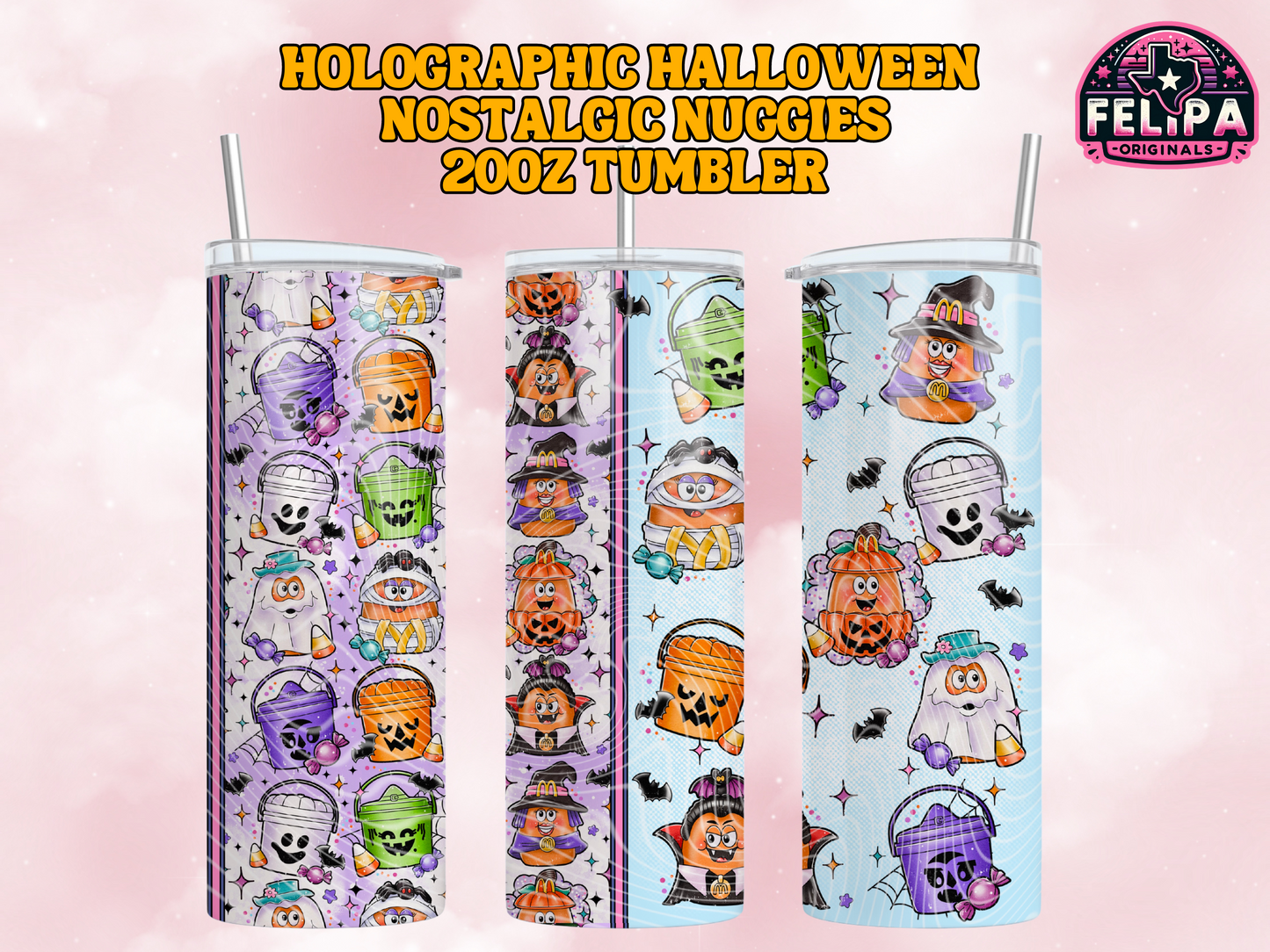 Holographic Halloween NOSTALGIC Nuggies 20oz tumbler