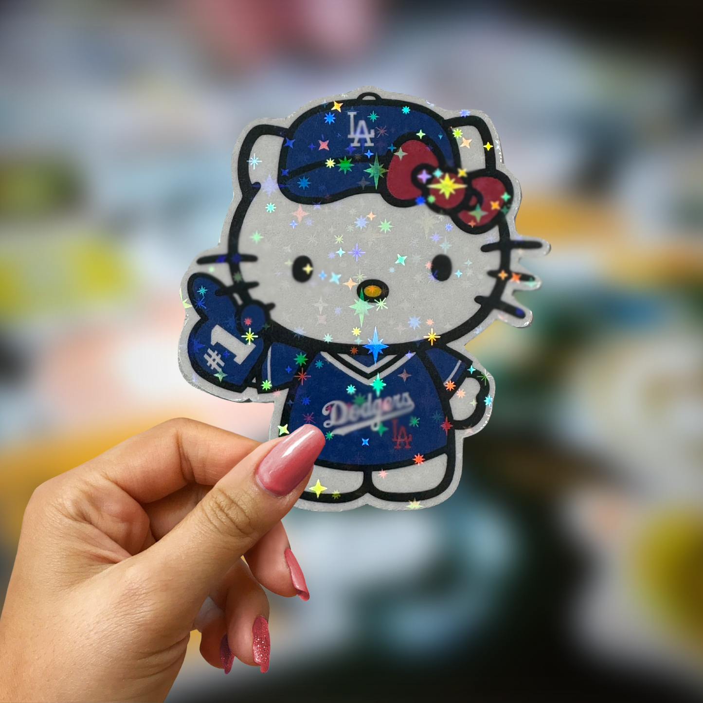 Dodger Kitty Holographic Sticker | 2.5”x2.5” Waterproof Laminated | Perfect Gift for baseball fans baseball season LA Los Angele Baseball