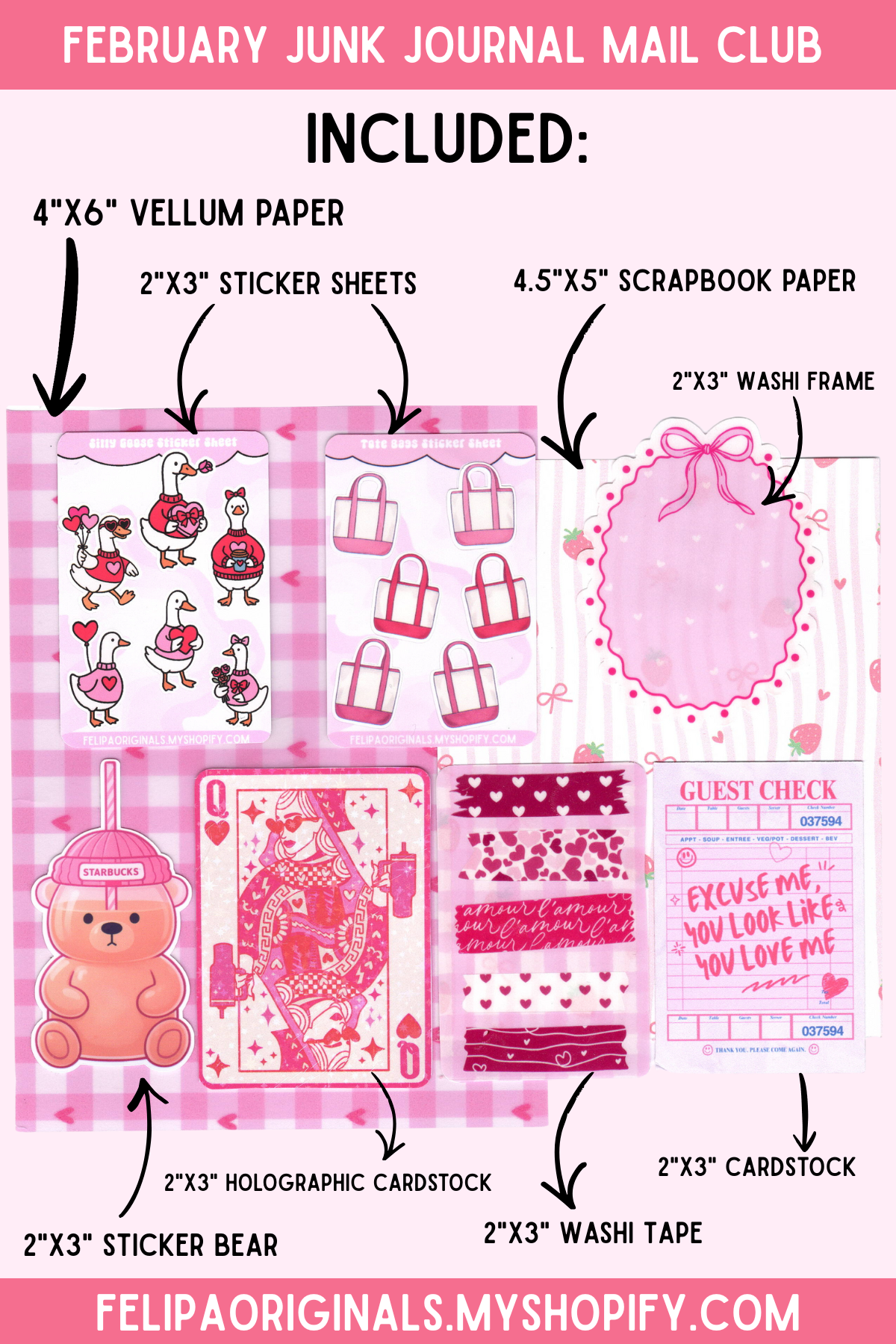 February Junk Journal Mail Club – Valentine Junk Journal & Planner Kit ($10, Free Shipping)