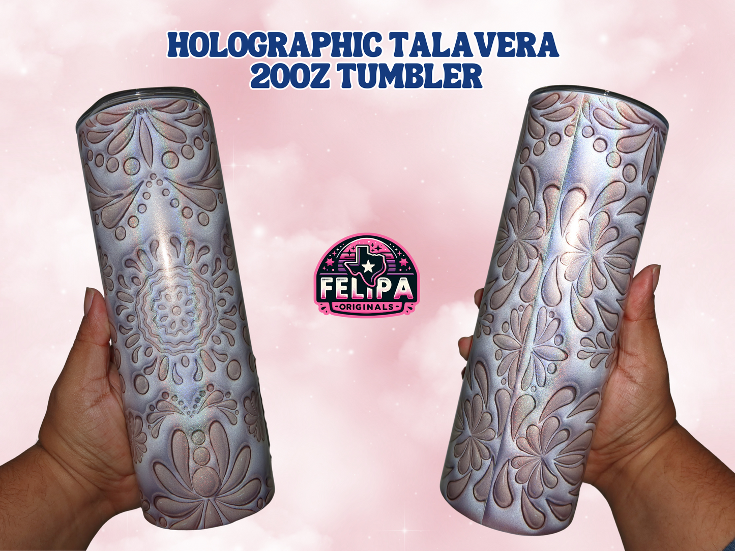 Gleaming Holographic Talavera 20oz Tumbler - A Mesmerizing Blend of Tradition and Shine