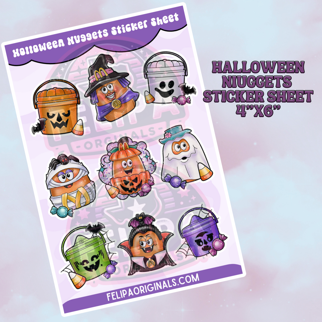 Holographic Halloween Nuggets Sticker Sheet - 4x6 Inch - Cute Halloween Characters