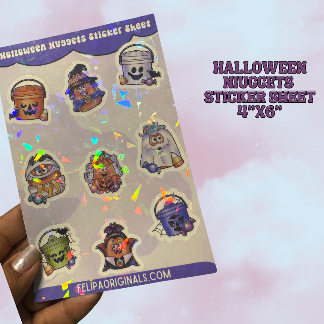 Holographic Halloween Nuggets Sticker Sheet - 4x6 Inch - Cute Halloween Characters