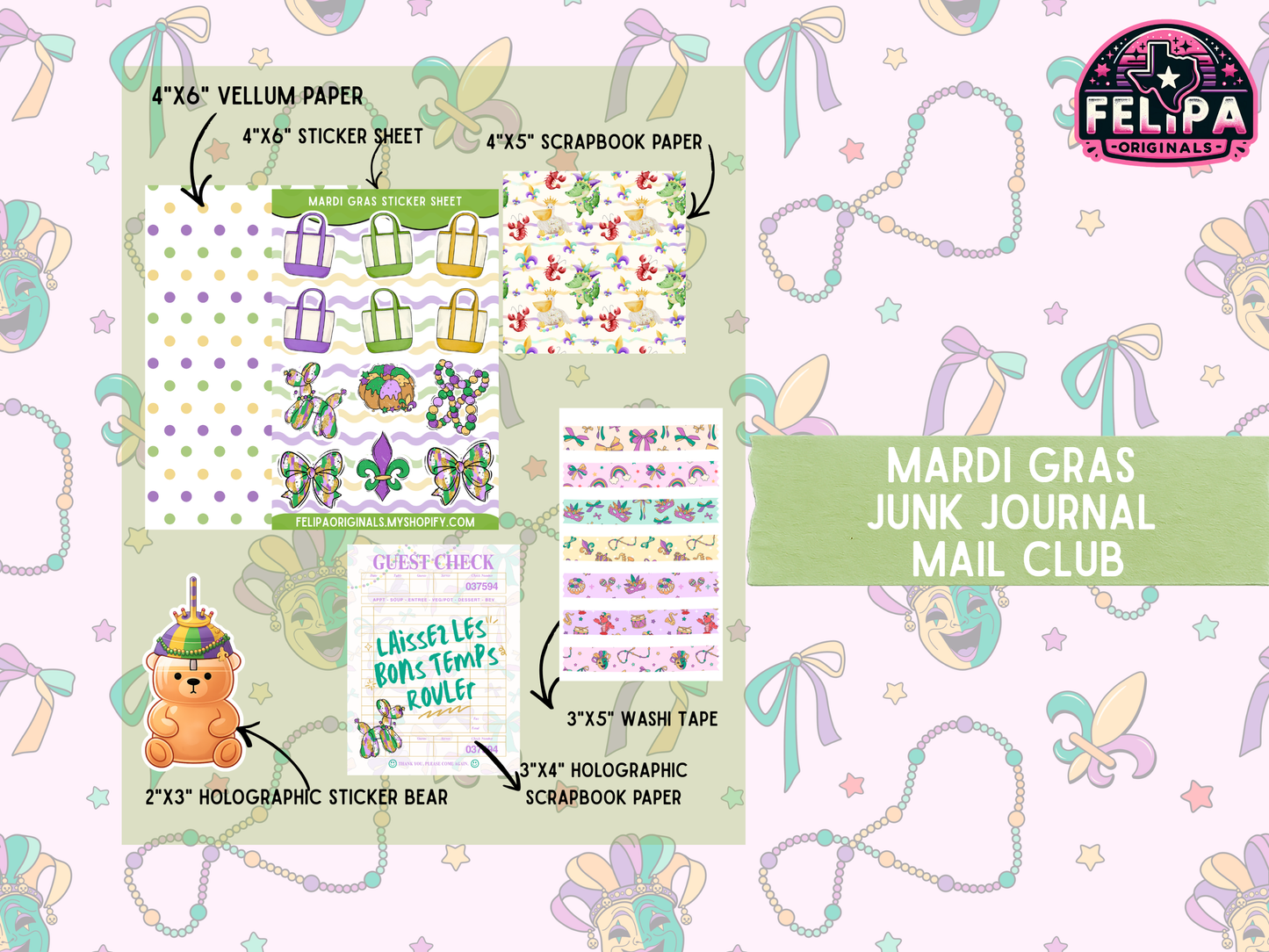 Mardi Gras Junk Journal Mail Club | Limited Edition Planner & Junk Journal Supplies | $10 w/ Free Shipping