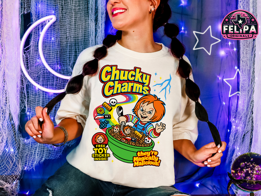 Chucky Charms Halloween Horror Cereal Tee – Comfort Colors