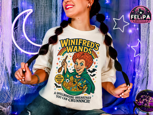 Winifred’s Wands Cereal Tee – Spellbinding Halloween Shirt on Comfort Colors