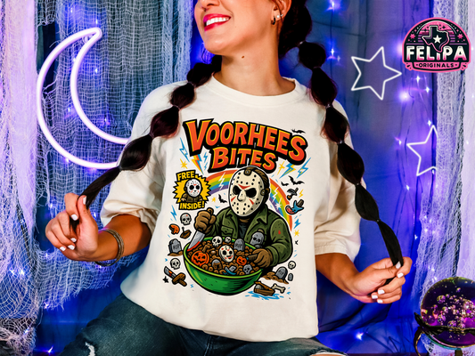 Voorhees Bites Halloween Cereal Tee – Horror Breakfast Vibes – Comfort Colors