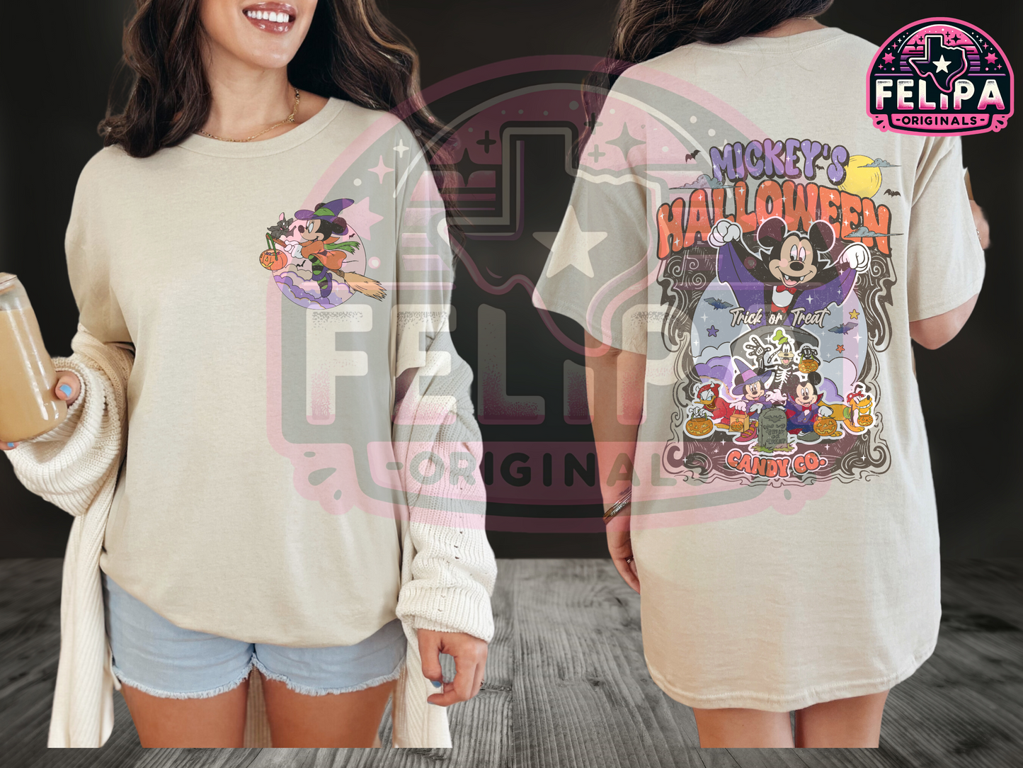 Mickey's Halloween Magic Graphic Tee - Gildan 5000 Sand
